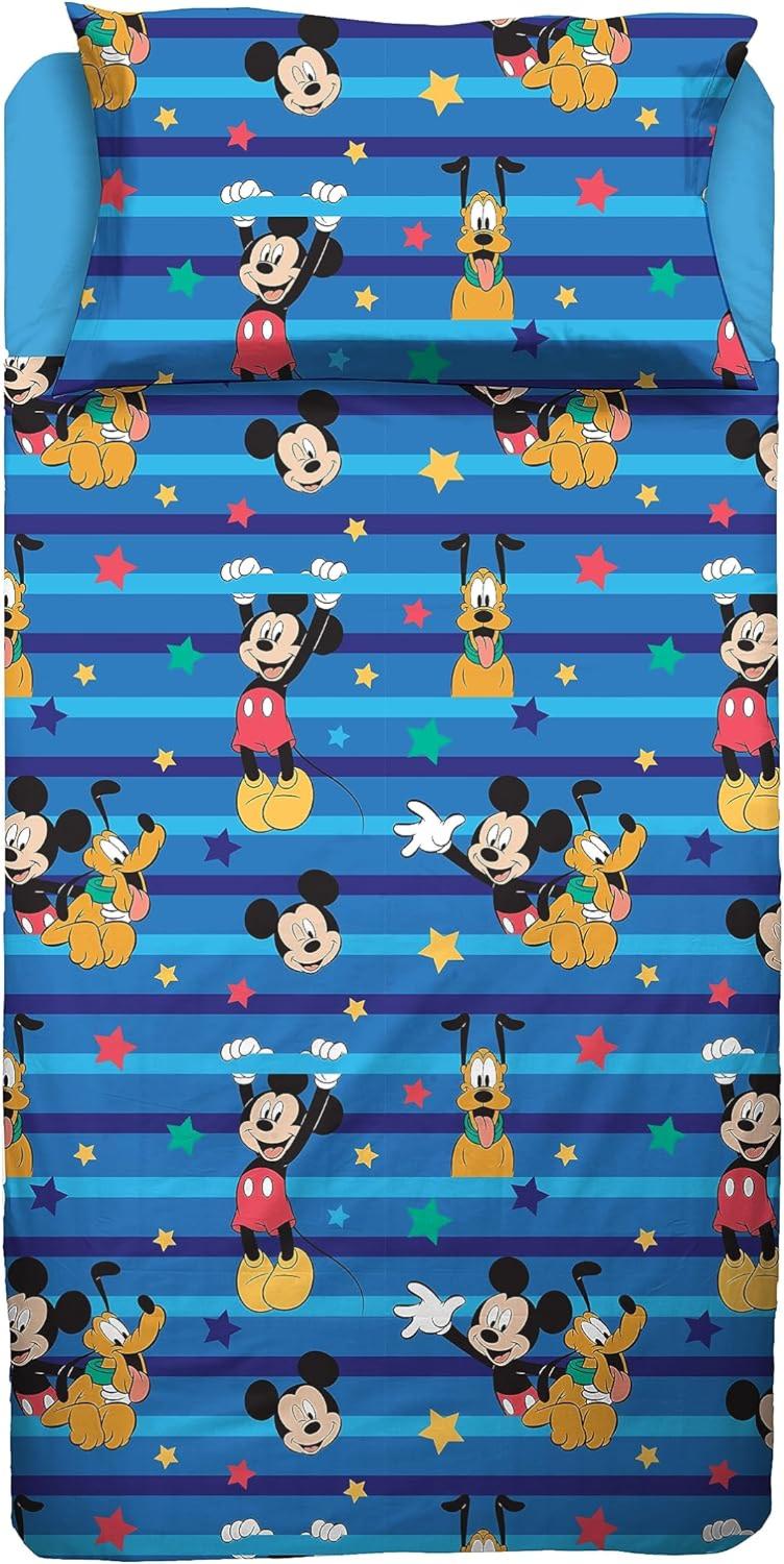 Disney Mickey Mouse Topolino Completo Lenzuola Singolo In Flanella di Cotone