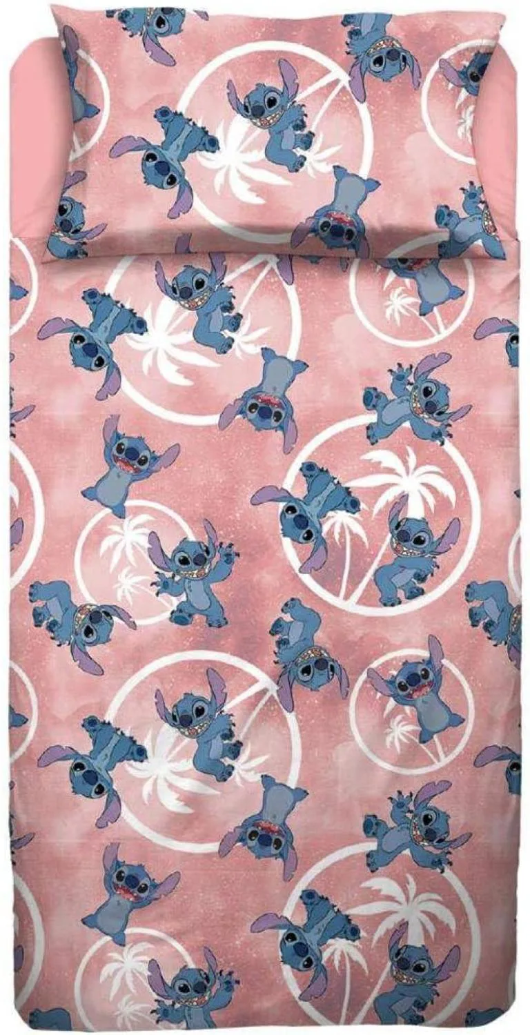 Disney Stitch Completo Lenzuola Singolo In Flanella di Puro Cotone