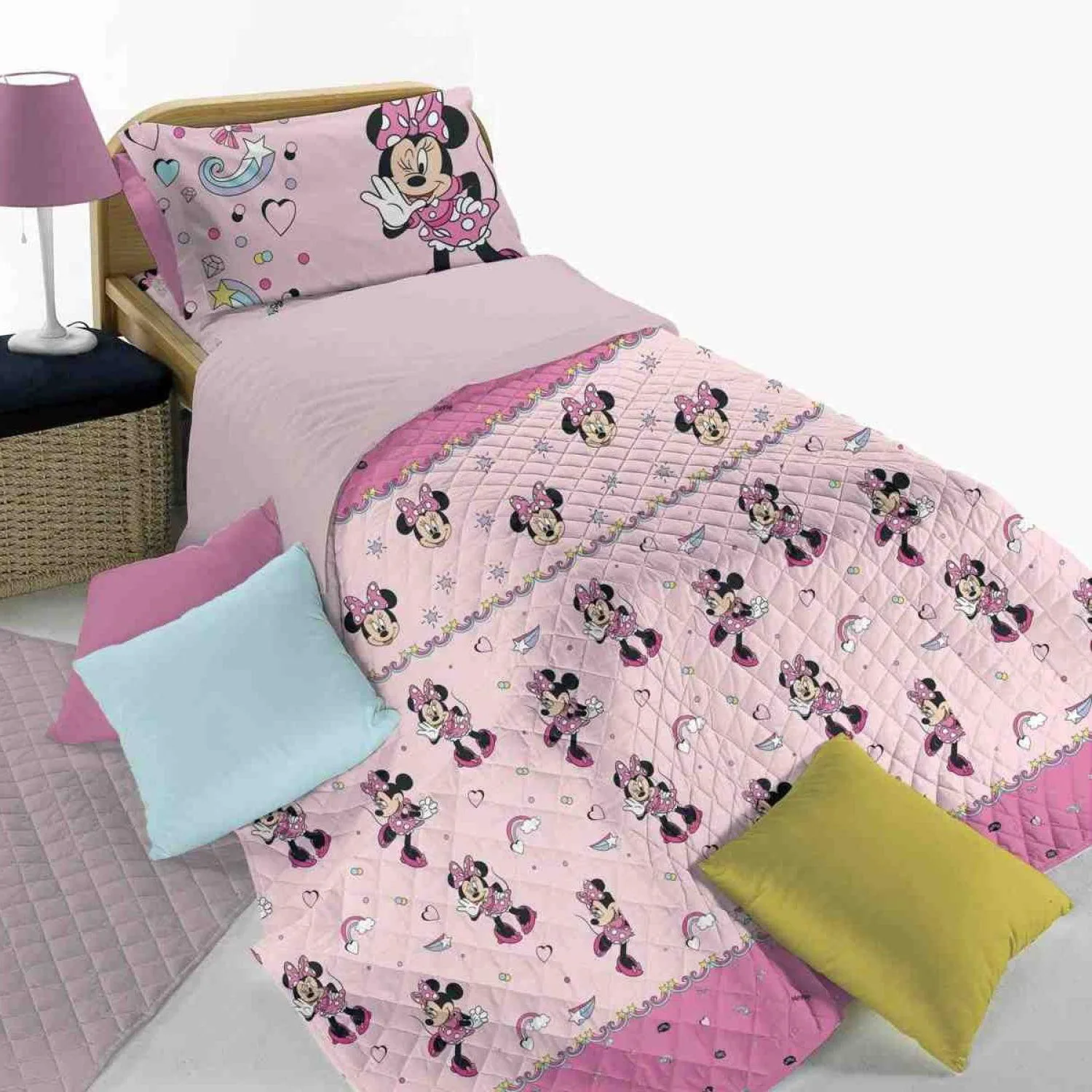 Disney Trapuntino Primaverile Minnie in Cotone per Letto Singolo