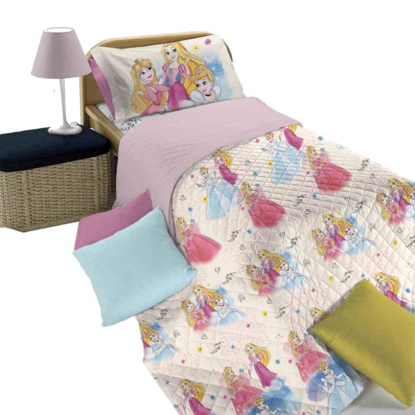Disney Trapuntino Primaverile Principesse in Cotone per Letto Singolo