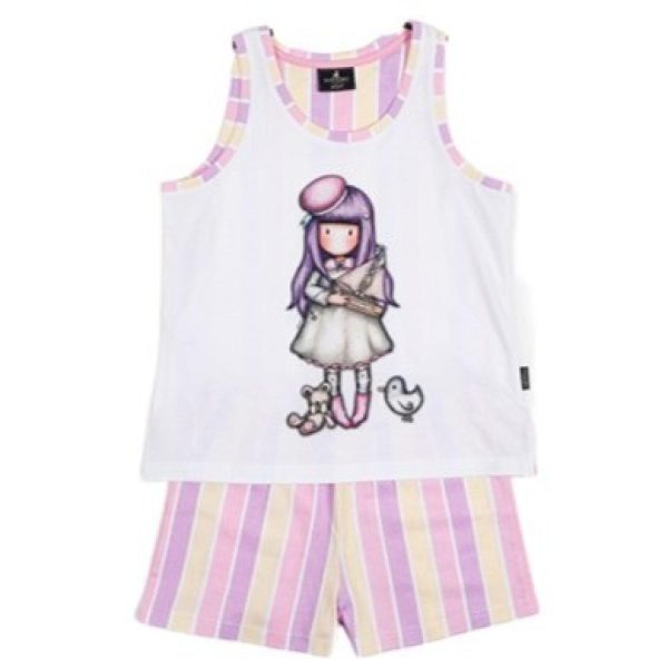 Gorjuss Santoro Bianco - Pigiama 2 Pezzi Canotta + Pantaloncino Bambina