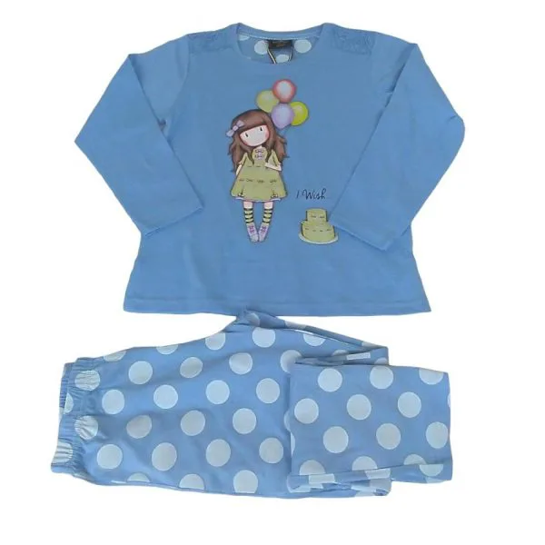 Gorjuss Santoro I Whish Blue - Pigiama lungo in cotone stampato