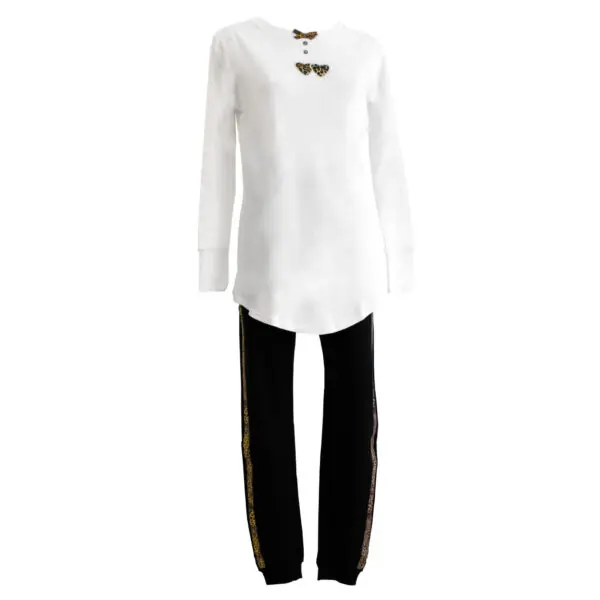 Manam Pigiama Donna Donna Elegante Due 2 Pezzi Interlock 100% Cotone