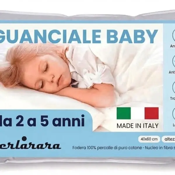Perlarara Cuscino Bambino da 2 a 5 Anni Morbido in Cotone 40x60 cm