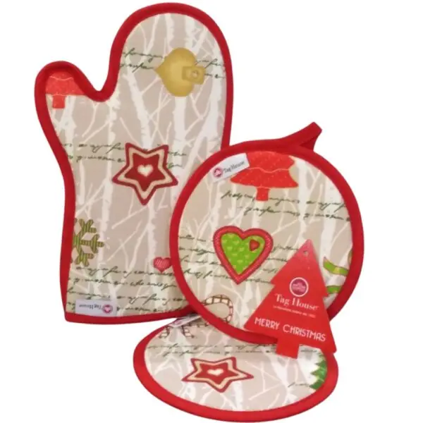 Tag House - Set Cucina Natalizio Guanto da Forno e Due Presine in Cotone