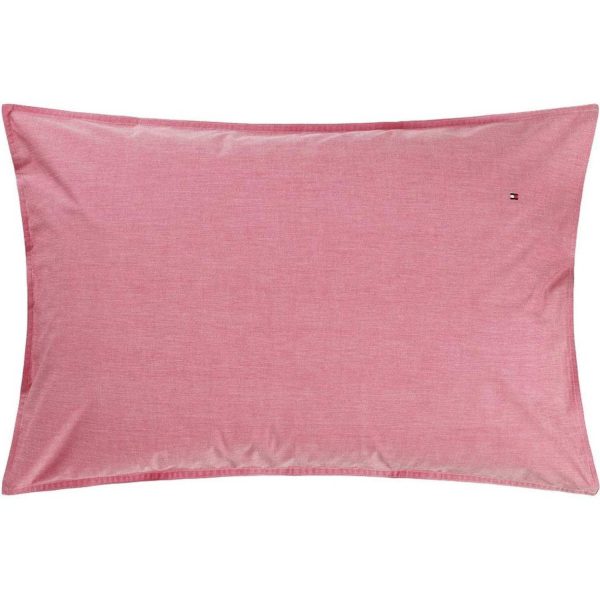Tommy Hilfiger Federa per Cuscino Letto in Percalle di Cotone 50x80 cm Chambray Pink