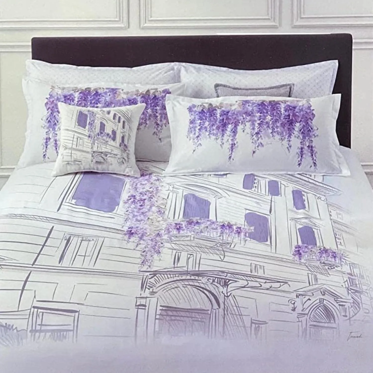 Trussardi Completo Copripiumino Matrimoniale Percalle di Cotone Glicine House