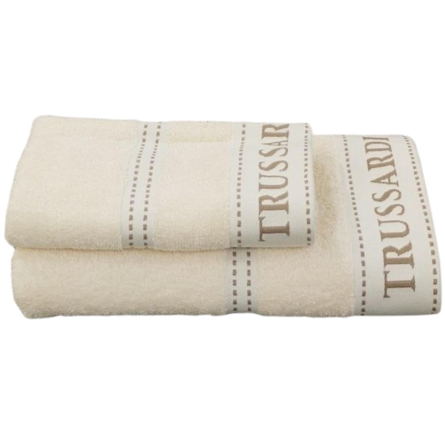 Trussardi Set due pezzi Spugna Bagno ospite e Asciugamano Viso e Mani Cotone Cinigliato