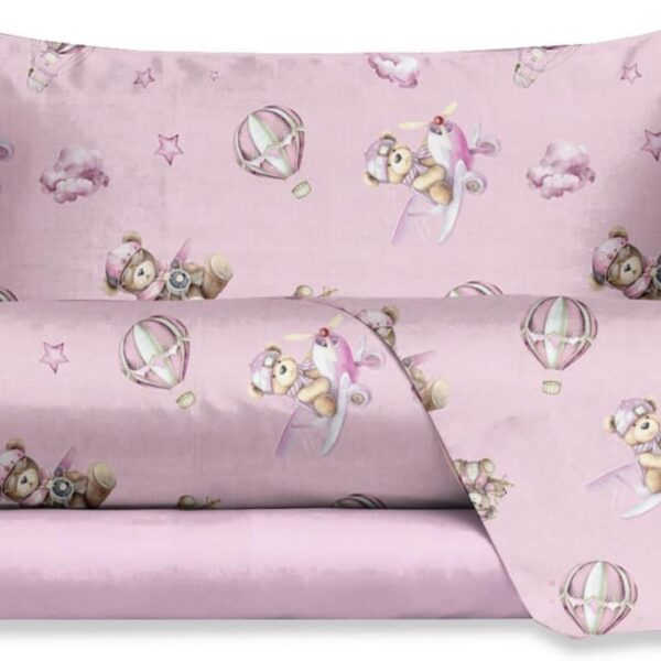 Jolly - Completo Lenzuola Singolo 150x280 cm in Cotone - Teddy Rosa