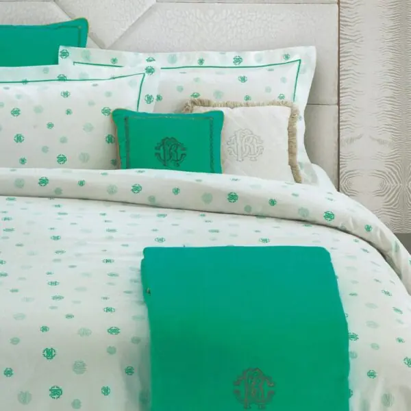 Roberto Cavalli Completo Letto Matrimoniale in Raso di cotone - Jewel Monogram 004 Emerald