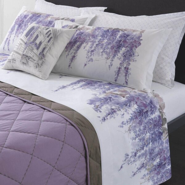Trussardi Completo Completo letto Matrimoniale in Percalle di cotone - Blooming Glicine L12